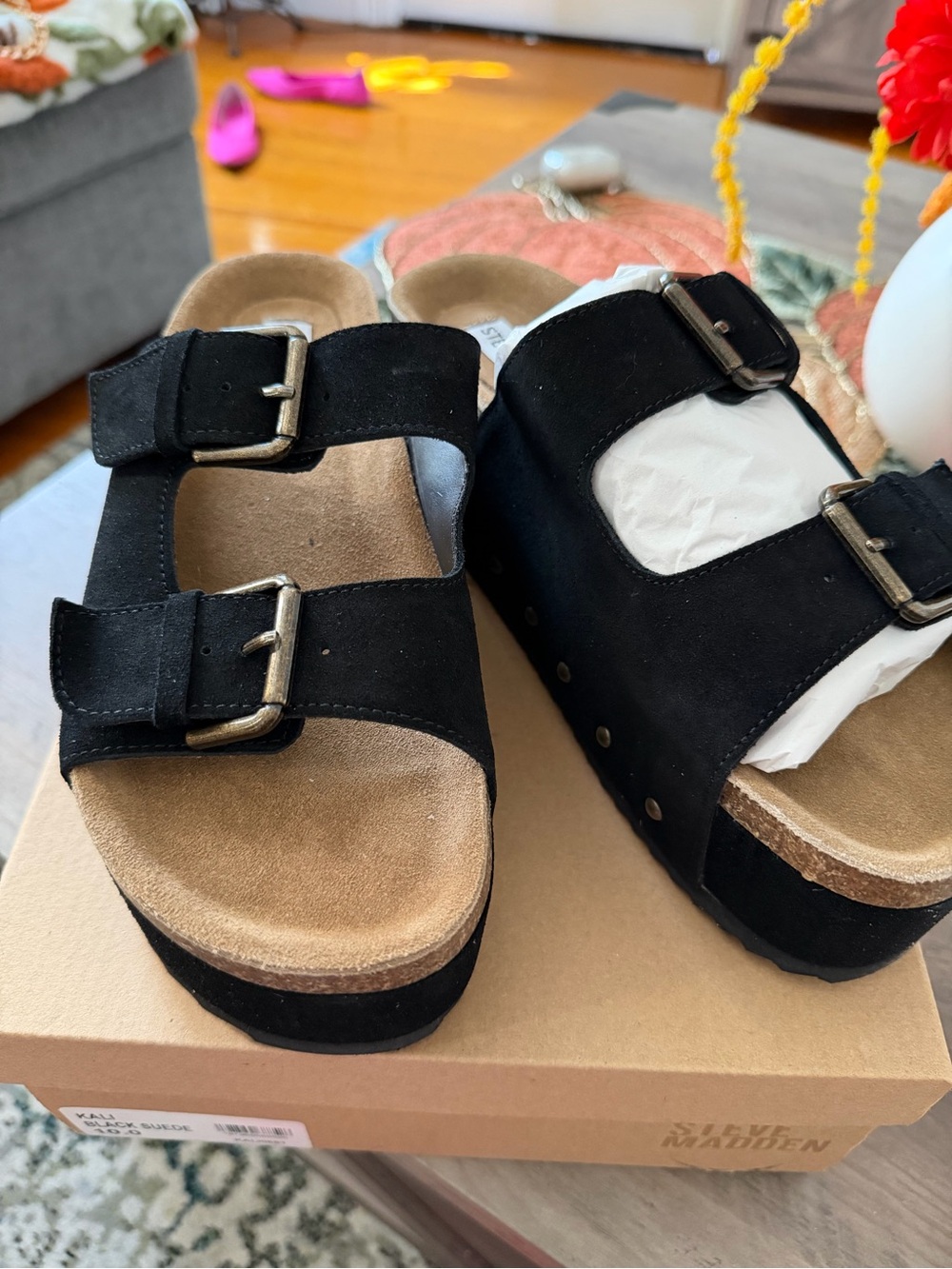 Steve Madden women’s size 10 platform Black Double-Buckle Sandals - Suede Upper